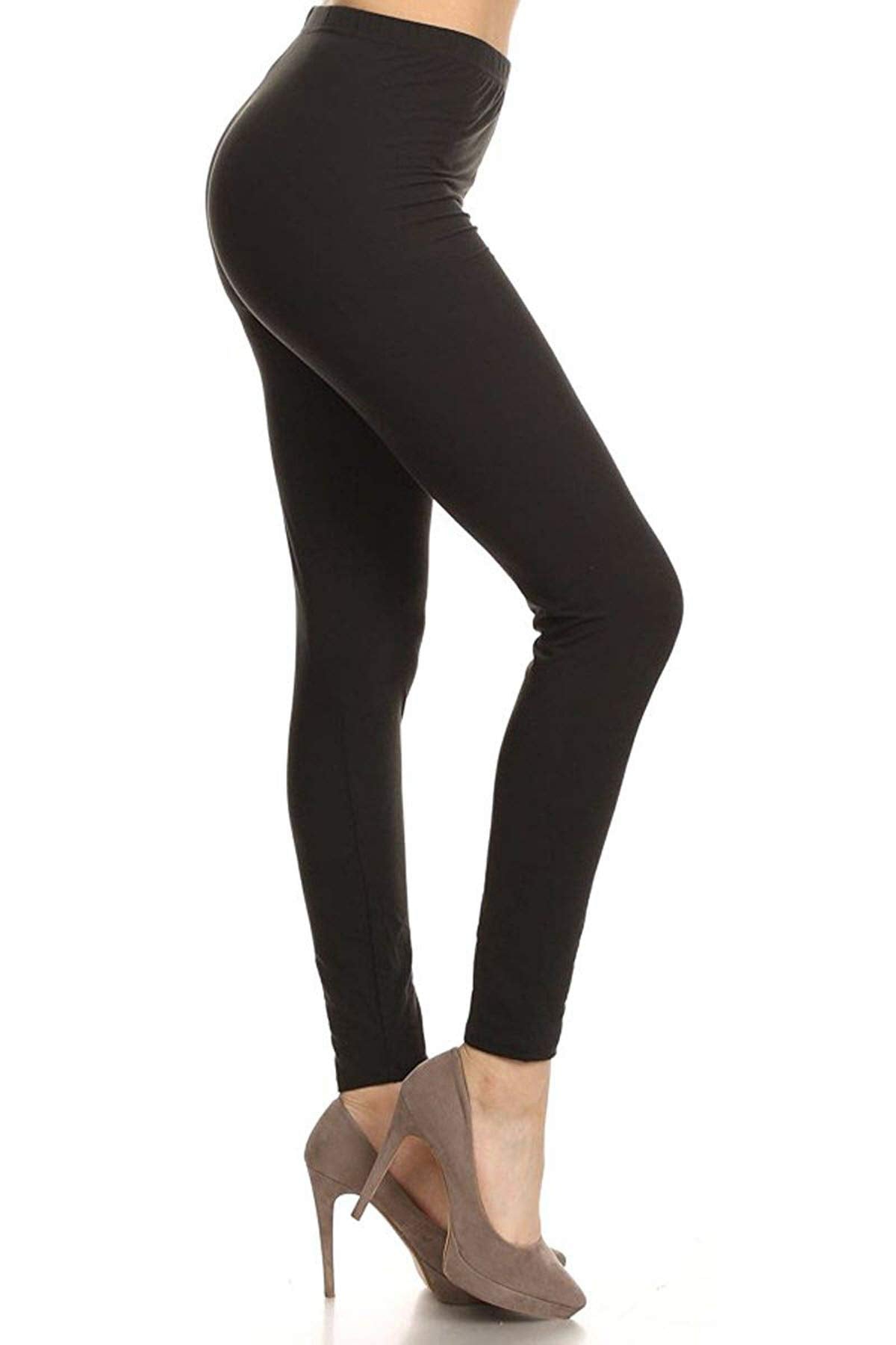Leggings Depot Womens 1" Waistband High Waisted Solid Leggings Pants (Full Length, Black, One Size)