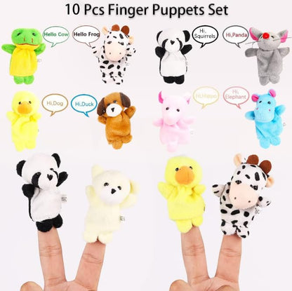 10Pcs Finger Puppets Set - Soft Plush Animals Finger Puppet Toys for Kids, Mini Plush Figures Toy Assortment for Boys & Girls, Party Favors for Shows, Playtime, Schools