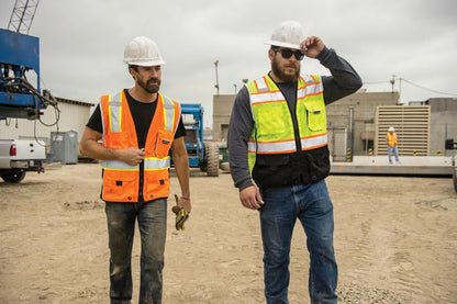 Kishigo Premium Black Series Heavy Duty Unisex Reflective Safety Vest 1514, ANSI Type R / Class 2 Compliant, 6 Pockets - Pencil & Radio Pockets, Reflective Silver Lining & Black Trim (Orange, XL)