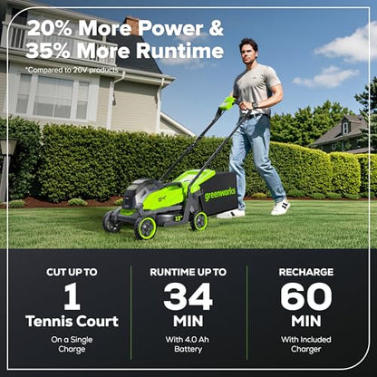 Greenworks 24V 13" Brushless (Push) Cordless Lawn Mower, 4.0Ah Battery and Charger
