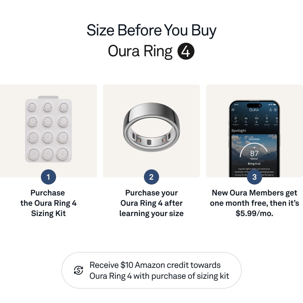 Oura Ring 4 - Silver - Size 10 - Smart Ring - Unique Sizing, Not Standard US Ring Sizes - Size First - Sleep Tracking Wearable - Heart Rate - Fitness Tracker - Up to 8 Days of Battery Life