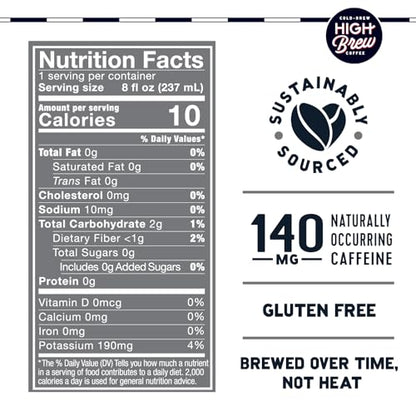 High Brew Black & Bold Cold Brew Coffee, Caffeinated, Dairy Free, 8 Ounces (Pack Of 12)