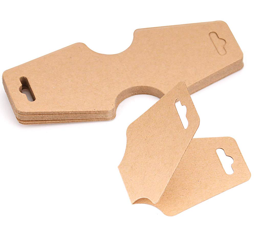 100 PCS Necklace Display Cards Holders Jewelry Bracelets Earrings Keychain Rings Hairbands Craft Projects Brown Kraft Paper Hang Tags Card 4.9 x 2 Inches