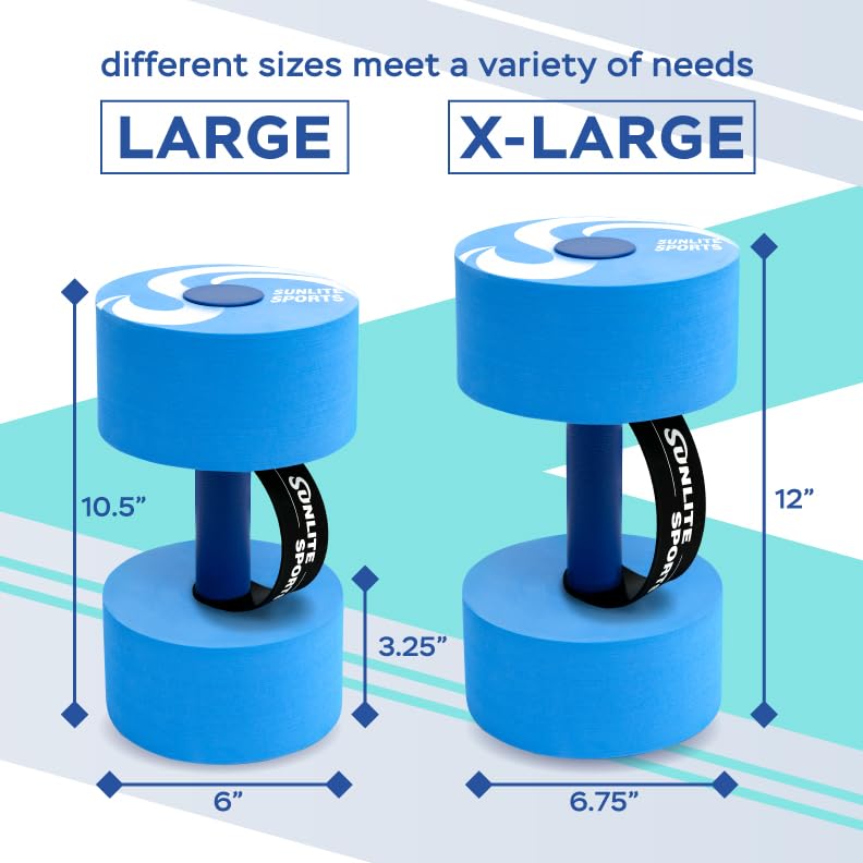 Sunlite Sports Water Weights Pool Exercise Dumbbells, Water Aerobic Equipment, High-Density EVA-Foam Dumbbell with Handle Strip, Aqua Therapy, Pool Fitness Exercise Set of 2