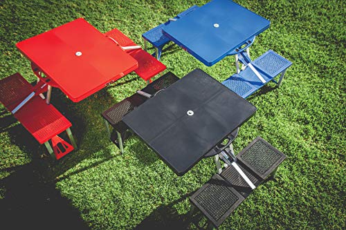 PICNIC TIME Picnic Table Portable Folding Table with Umbrella Hole and Bench Seats for Four for Tailgating, Picnics, and Beach, Collapsible to Suit-Case Style for Easy Transport, Lightweight, (Black)