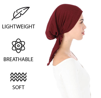 Madison Headwear Pretied Lurex Lines Head Scarves For Women Featuring A Unique Sparkly Finish And Stretchy Ribbed Fabric (Solid Burgundy)
