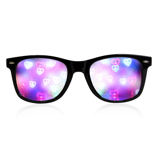 GloFX Ultimate Heart Diffraction Glasses - 3D Rainbow Hearts Effect with Black Frames - Great Festival, Concert, and Rave Accessory