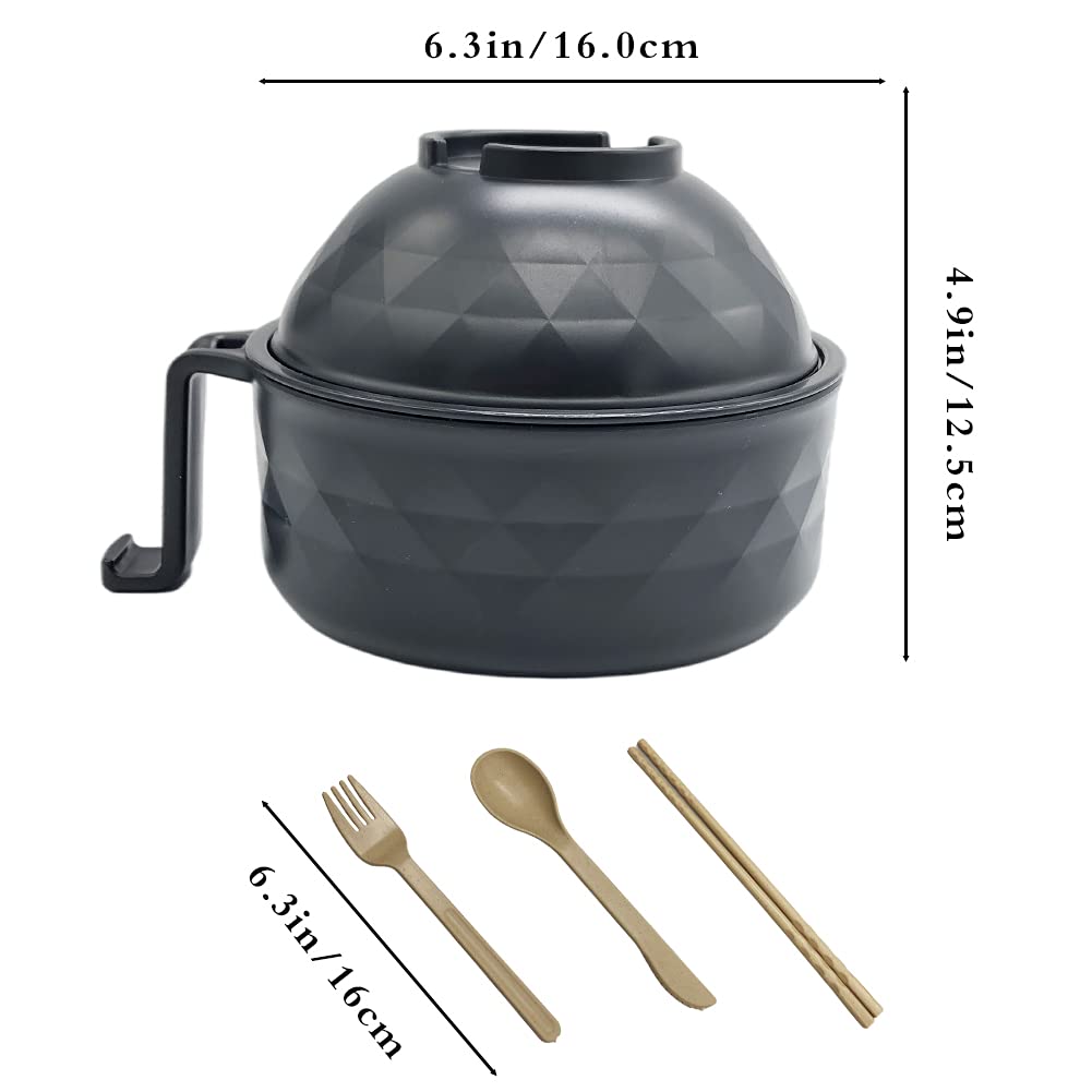 Lshfwn 33oz Microwave Ramen Cooker,Ramen Bowl Set,Instant Noodles Bowl with Chopsticks,Rapid Ramen Cooker with Handles for College Dorm Room Apartment Essentials Dishwasher-Safe,Black