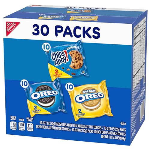 Nabisco Sweet Treats Cookie Variety Pack OREO, OREO Golden & CHIPS AHOY!, School Snacks, 30 Snack Packs (2 Cookies Per Pack)
