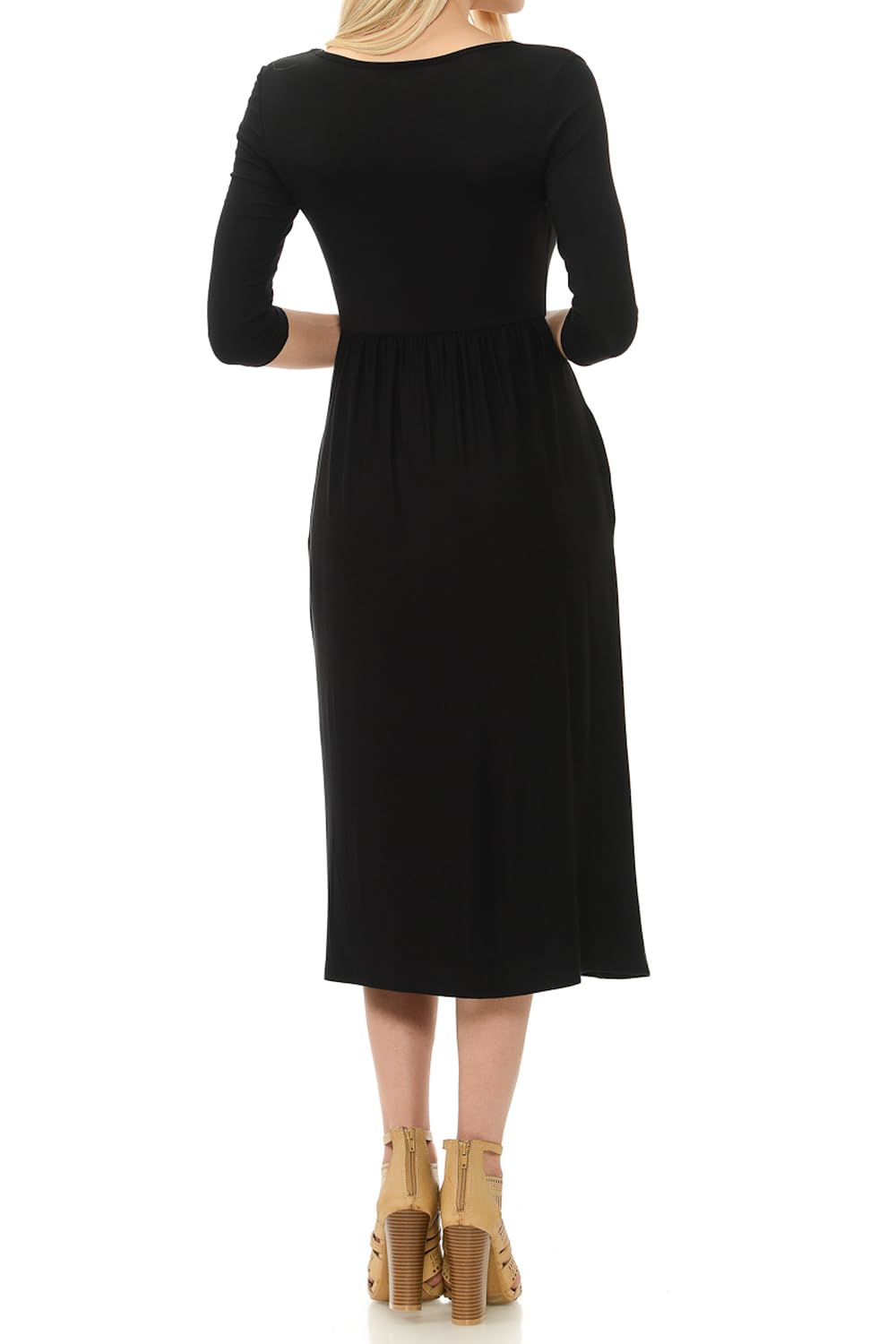 iconic luxe Women's Fit and Flare Midi Dress with Pockets Small Black