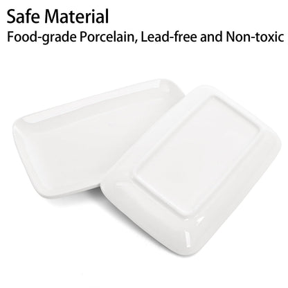 Foraineam 8 Pieces Rectangular Plates 8 Inch Porcelain Platters, Dessert, Appetizer, Salad Plates White Serving Trays