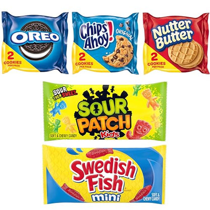 OREO, CHIPS AHOY!, Nutter Butter, SOUR PATCH KIDS & SWEDISH FISH Cookies & Candy Variety Pack, 40 Snack Packs