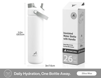POWCAN 26 oz Insulated Water Bottle with 2-in-1 Straw and Spout Lid, Keep Cold 24H, Leak-Proof, Fits in Car Cup Holder, Stainless Steel Water Bottle for Sports, Travel, Gym, and School (Swamp Doodle)