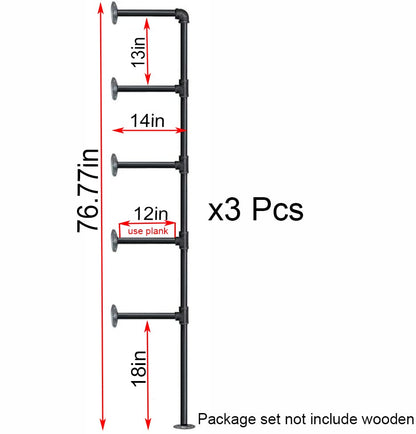 (77"Tall,14"Deep,3pcs) Industrial Retro Wall Mount Iron Pipe Shelf,DIY Open Bookshelf,Hung Bracket,Home Improvement Kitchen Shelves,Tool Utility Shelves, Office Shelves, pipe shelving