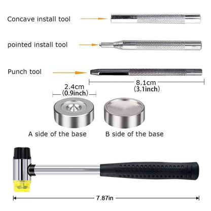 Qfun 120 Set Snap Fasteners Kit for Leather 12mm Metal Button Snaps Press Studs with 4 Setter Tools, 1 Hammer, 4 Color Leather Snaps for Clothes, Jackets, Jeans Wears, Bracelets, Bags