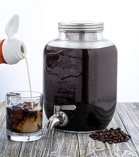 Original Grind Coffee Co.,1 Gallon Cold Brew Coffee Maker,Easy Pour Stainless Steel Spigot Tap,Extra Thick Glass Pitcher Brewing System Iced Coffee Maker,Refrigerator Safe Storage