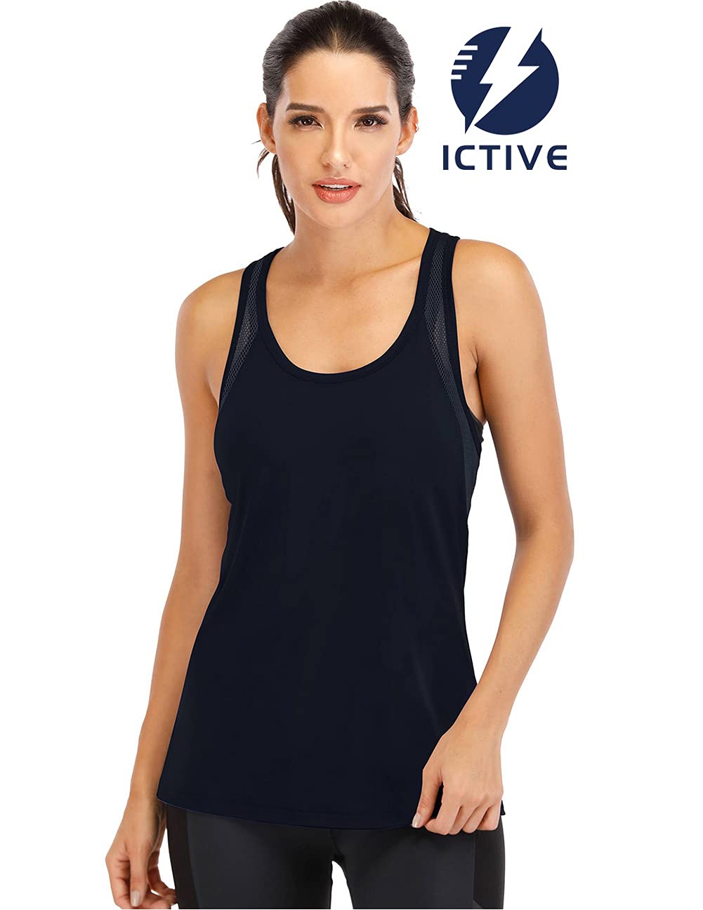 ICTIVE Workout Tank Tops for Women Loose Fit Yoga Mesh Racerback Open Back Muscle Running Activewear Gym Shirts Black M
