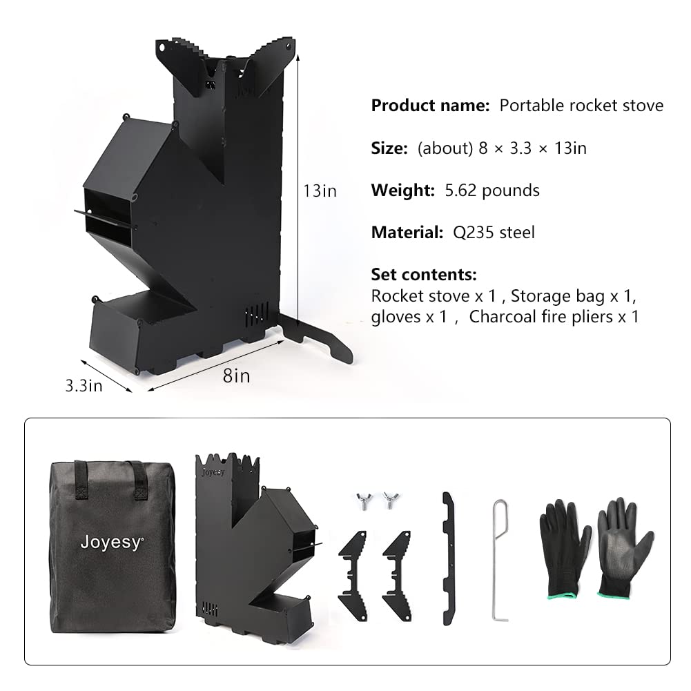 Rocket Stove Rocket Stove for Cooking Portable Wood Burning Stove Wood Fire Camping Stove for Cooking backyard cooking Camping grill outdoor events BBQ Comes with storage bag