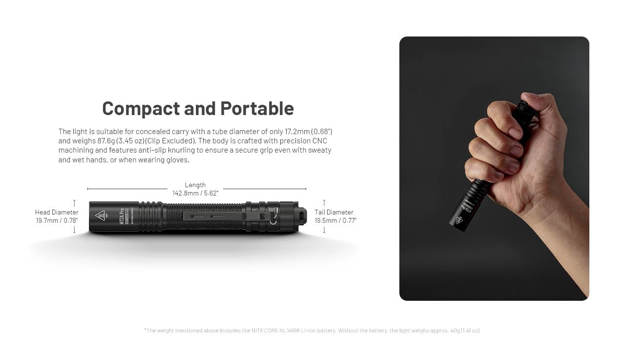 Nitecore MT2A Pro EDC Flashlight, 1000 Lumen, USB-C Rechargeable, 2X AA Battery Compatible Slim Penlight, Including NitecoreS Sticker
