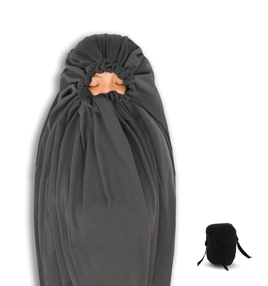 Litume All Season Fleece Sleeping Bag Liner Lightweight Mummy Sleeping Sack for Cold Weather and Winter Backpacking, Camping, Traveling with Drawstring Hood(E629B)