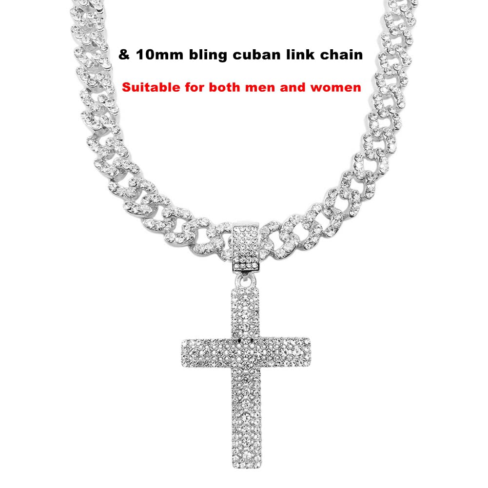 HH BLING EMPIRE Gold/Silver Diamond Cross Pendant Necklace for Men Women-Iced Out Chains with Cross Necklace 24 Inch (Cross F-Silver, & Tennis Chain)