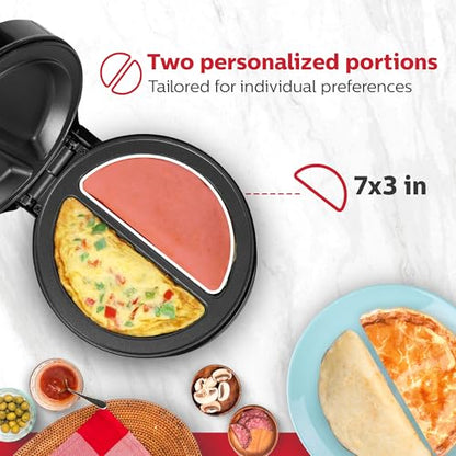 Holstein Housewares - Non-Stick Omelet & Frittata Maker, Stainless Steel - Makes 2 Individual Portions Quick & Easy (2 Section, Black)