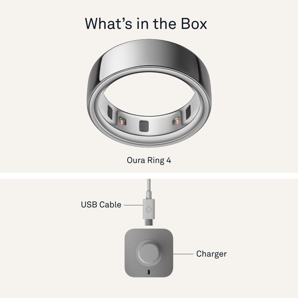Oura Ring 4 - Silver - Size 8 - Smart Ring - Unique Sizing, Not Standard US Ring Sizes - Size First - Sleep Tracking Wearable - Heart Rate - Fitness Tracker - Up to 8 Days of Battery Life