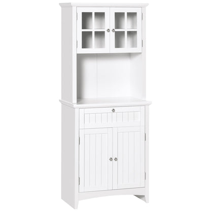 HOMCOM Elegant Buffet with Hutch, Kitchen Pantry Storage Cabinet with Framed Glass Door Drawer and Microwave Space, White