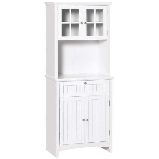 HOMCOM Elegant Buffet with Hutch, Kitchen Pantry Storage Cabinet with Framed Glass Door Drawer and Microwave Space, White