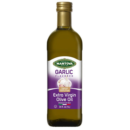 Mantova Garlic Extra Virgin Olive Oil (EVOO) - Cold-Pressed, Premium Quality, Imported from Italy - Perfect for Topping Salads, Vegetables, Pasta Salad, Dipping Italian Bread, or Pan-Frying (Pack of 1)