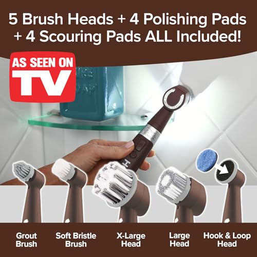 Horsepower Pocket Pony, AS-SEEN-ON-TV, Waterproof, Cordless, Pocket-Sized, Oscillating Power Scrubber, Deep Clean, Tight Spaces, Rechargeable, Grout Lines, Corners & Detailing, 5 Brush Heads & LED