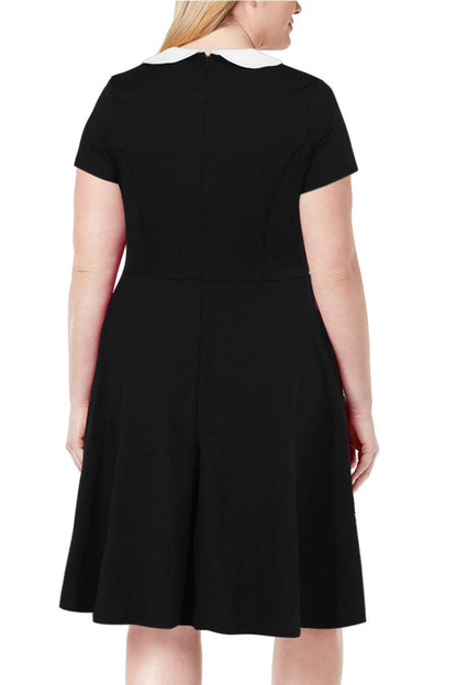 Nemidor Women's Peter Pan Collar Fit and Flare Plus Size Skater Party Dress NEM176 (Black, 20W)