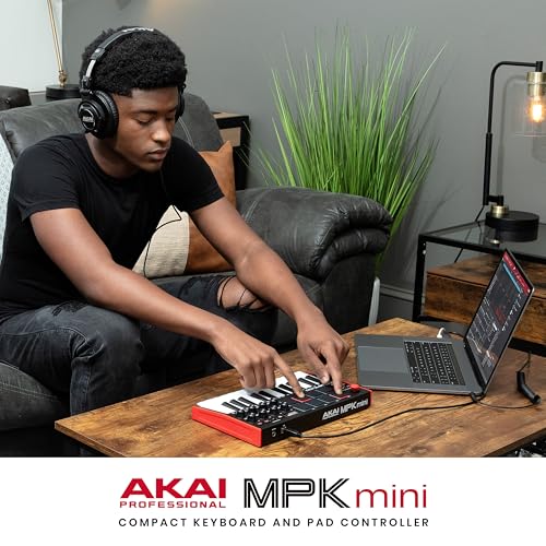 Akai Professional MPK Mini MK3 - 25 Key USB MIDI Keyboard Controller With 8 Backlit Drum Pads, 8 Knobs, Music Production Software and Native Instruments Sound Package (NKS Integration)