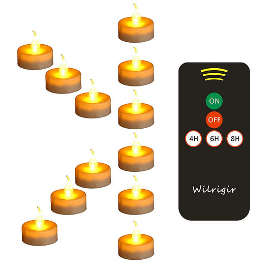 LED Remote Tea Lights with Timer,Electric Fake Candles,Flickring Amber Flameless Votive Lights,Tealight Candles for Wedding and Home Decoration,Pack of 12