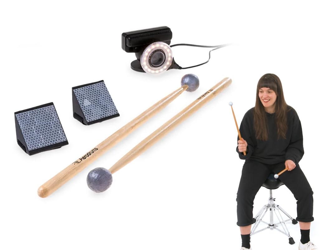 Aerodrums Portable Electronic Drum Set - Air Drumsticks & Pedals - Drumming Practice Sticks more Quiet than Pads - Full Midi Electric Drumkit that fits a Small Tabletop or Bag - Adult Drummer Gift