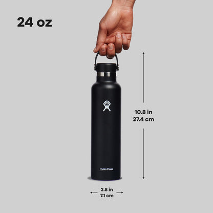Hydro Flask Water Bottle - Insulated Stainless Steel - Non Spill, Leakproof in 24 Oz Black