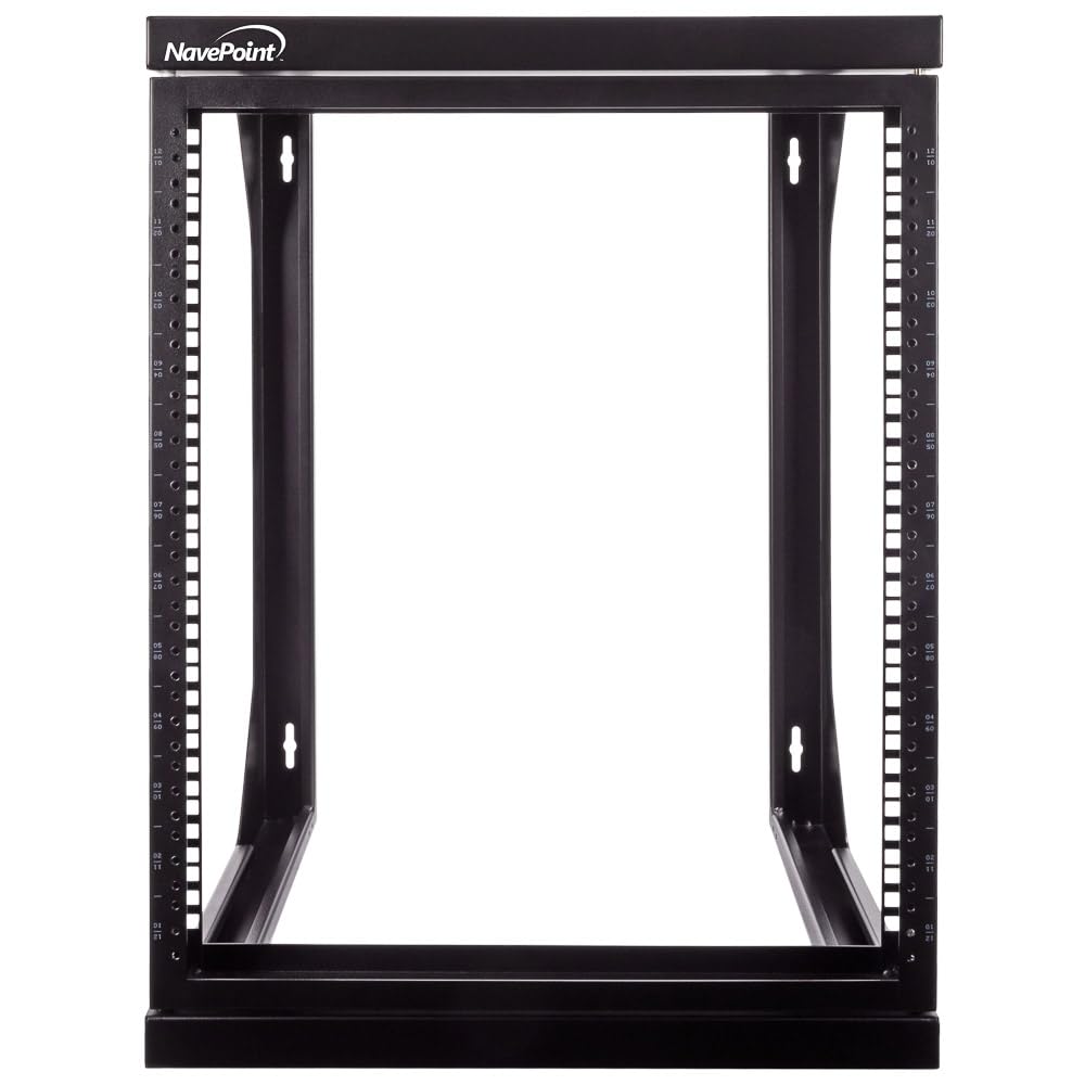 NavePoint 12U Open Frame Server Rack for 19" IT Network Equipment & A/V Devices, Free Standing or Wall Mount Rack with 180 Degrees Gate Swing, Black