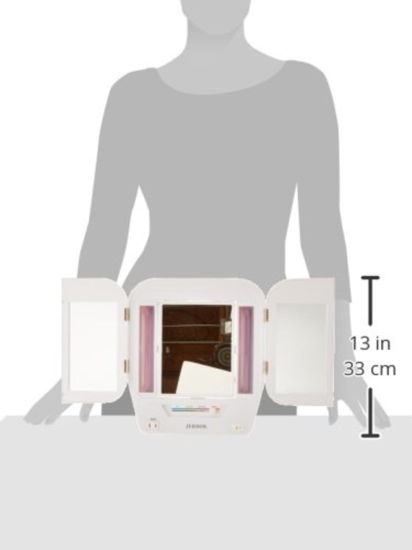 JERDON Modern Tri-Fold Makeup Mirror with Lights - Vanity Mirror with 5X Magnification & Multiple Light Settings - White Base - Model JGL10W