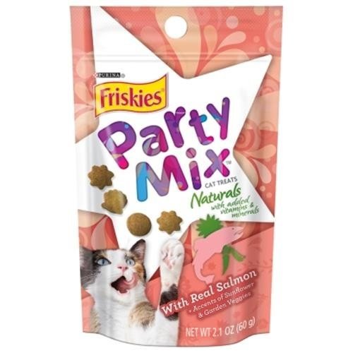 Purina Friskies Natural Cat Treats, Party Mix Natural Yums With Real Salmon and Vitamins, Minerals & Nutrients - (Pack of 10) 2.1 Oz. Pouches