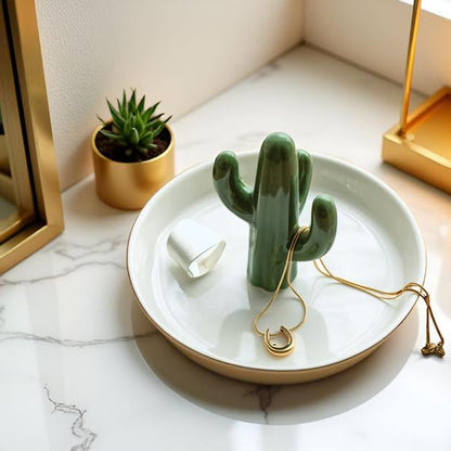 mono living Ceramic Cactus Ring Holder for Jewelry, Ring Dish, Trinket Tray, Cute Hippie Décor for Teen Girl Room, Christmas Thanksgiving Gift for Women