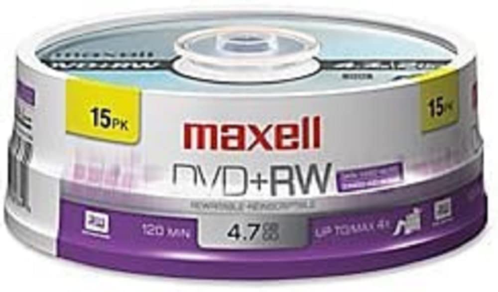 Maxell Dvd+rw Rewritable Disc, 4.7 Gb, 4x, Spindle, Silver, 15/pack