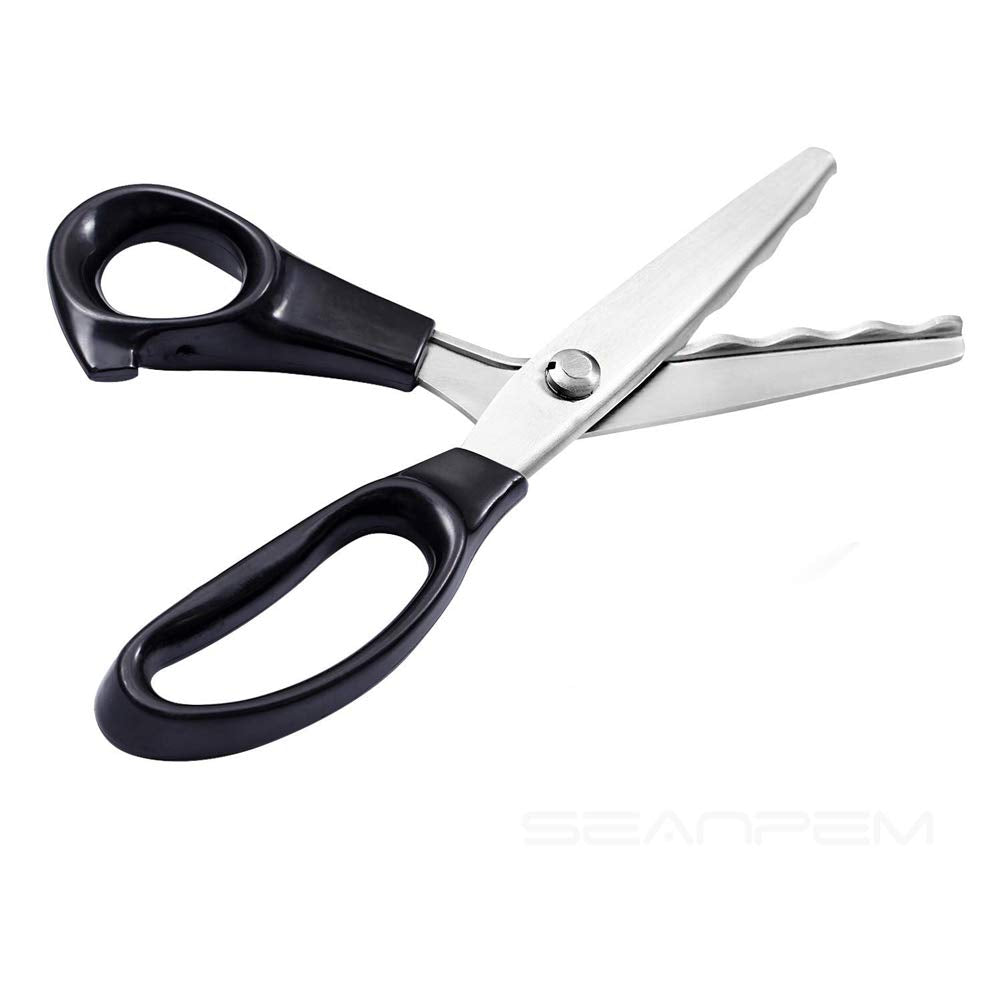 Fabric Pinking Shears, Professional Stainless Steel Handled Scissors, Black, 18mm Scalloped Blade