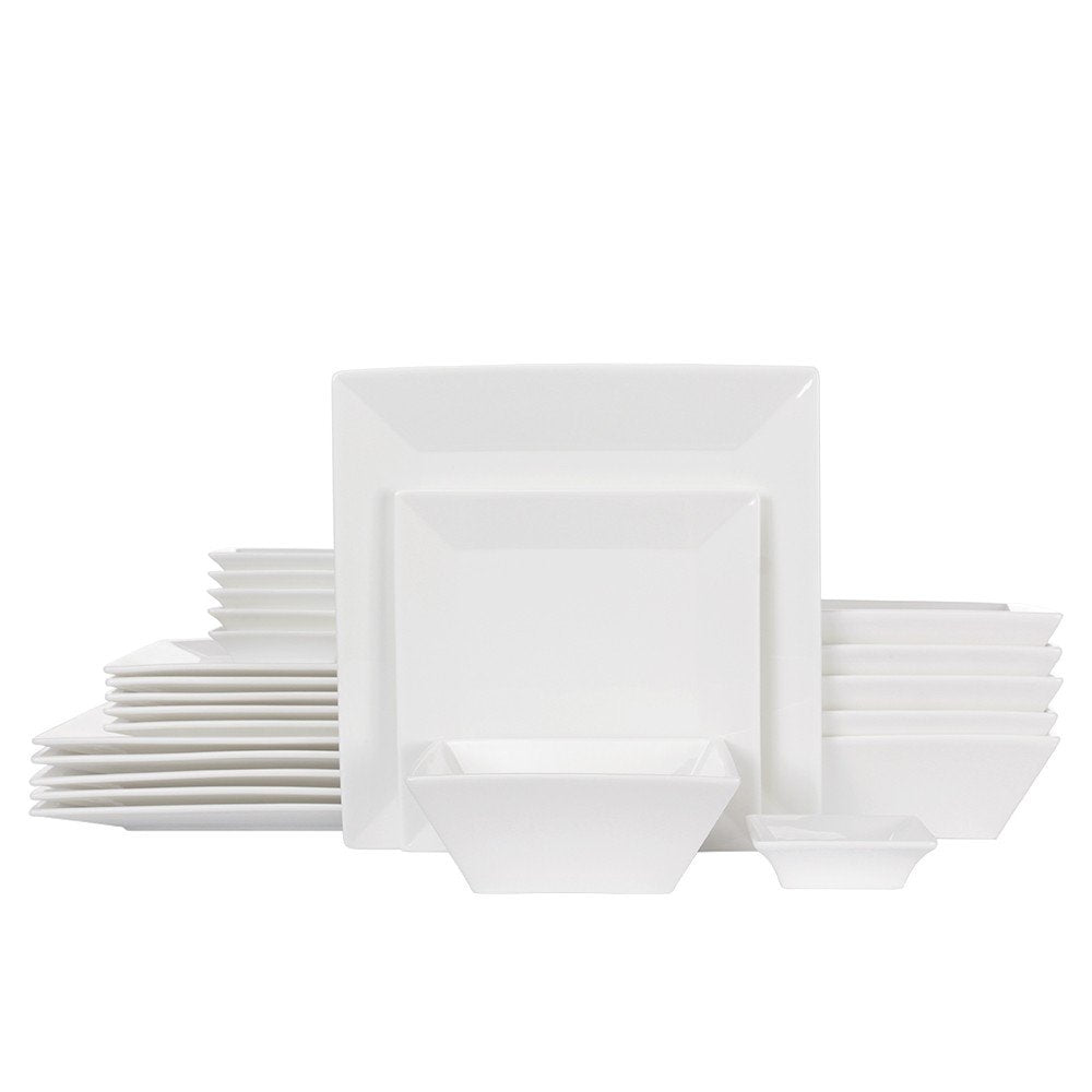 Porlien 24-Piece Classic Square Dinnerware Set for 6-Off White Plates