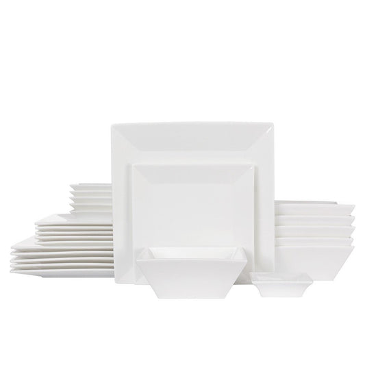 Porlien 24-Piece Classic Square Dinnerware Set for 6-Off White Plates