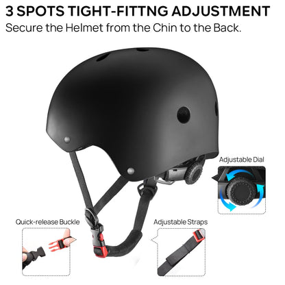 JBM Helmet Multi-Sports Bike Cycling, Skateboarding, Scooter, BMX Biking, Two Wheel Electric Board Other Sports [Impact Resistance] (Black, Large)