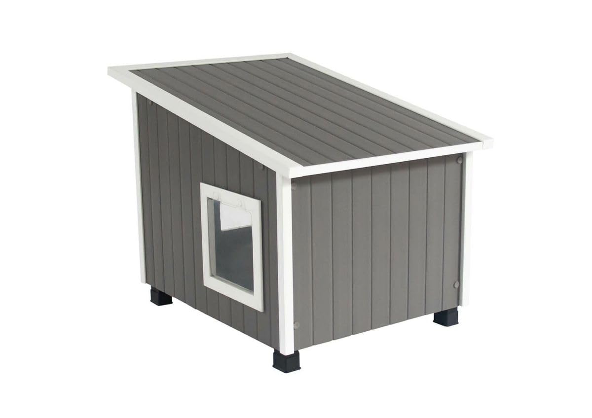 New Age Pet ECOFLEX XL Outdoor Cat House - Durable, Moisture-Resistant Wood Plastic Composite, Dual Entry, Easy Assembly, Elevated Floor for Ventilation, Compatible with Heated Pad, 10-Year Warranty