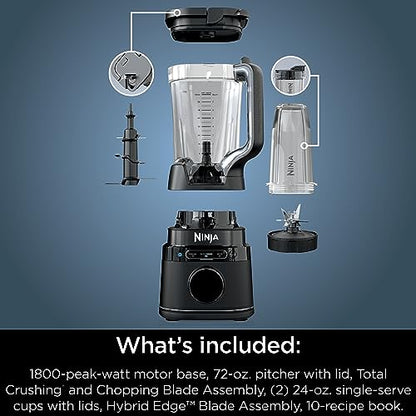 Ninja Detect Power Blender Pro + Personal Single-Serve, BlendSense Technology, For-Smoothies, Food and More, Compact Kitchen Countertop, 1800 P-Watts, 72 oz. Pitcher, (2) 24 oz. Cups, Black, TB301