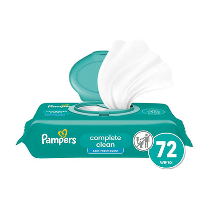 Pampers Baby Wipes, Complete Clean Baby Fresh Scented Wipe, Gently Cleans Head to Toe, 72 Total (1 Flip-Top Packs)