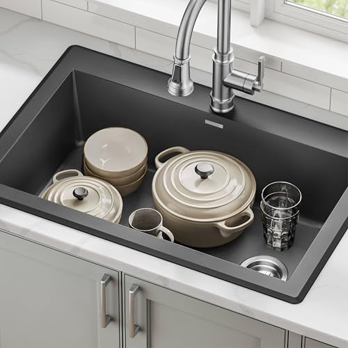 KRAUS Forteza 33-inch Drop In/Undermount Single Bowl Granite Kitchen Sink in Black, KGD-54BLACK