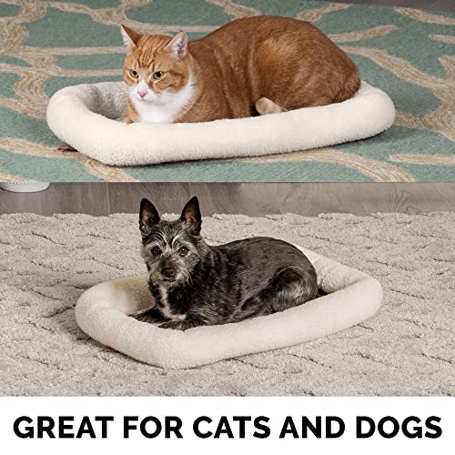 Furhaven Dog Bed for Extra Small Dogs & Indoor Cats, 100% Washable, Sized to Fit Crates - Sherpa Fleece Bolster Crate Pad - Cream, Extra Small